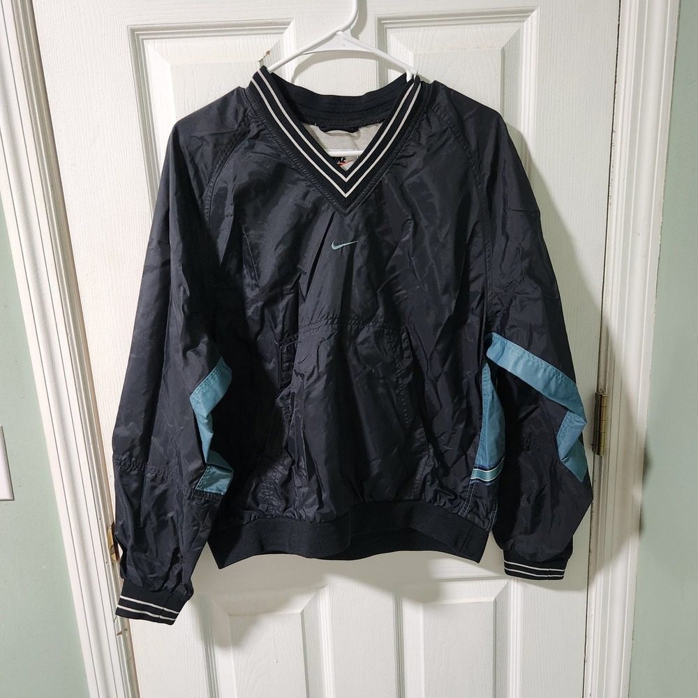 Nike Vintage V-Neck Windbreaker Pullover Navy Blue Teal Mens Medium M(8-10)